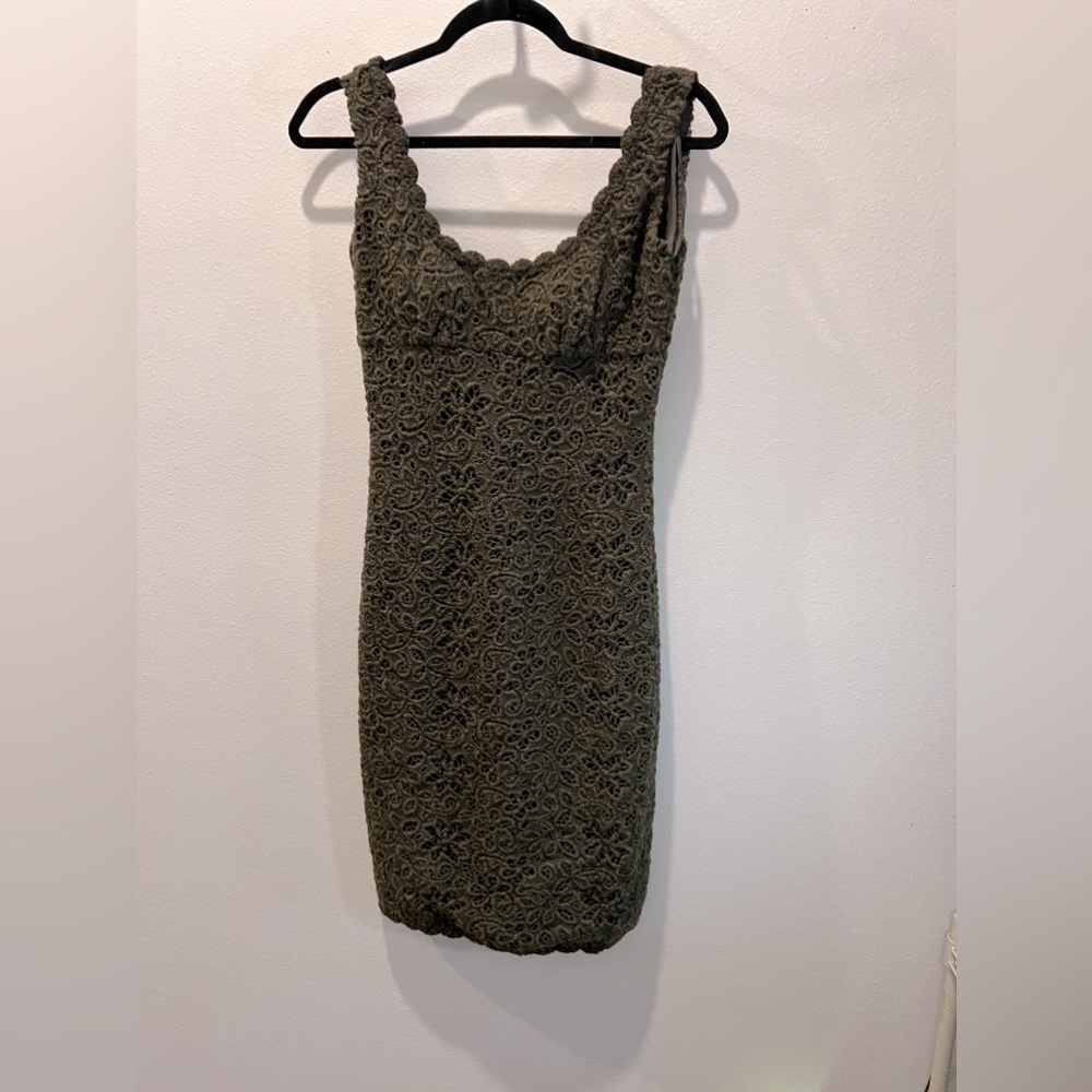 Prada Gorgeous Vintage Woven Green Wool Dress, Size 38 (0-2) Made in Italy